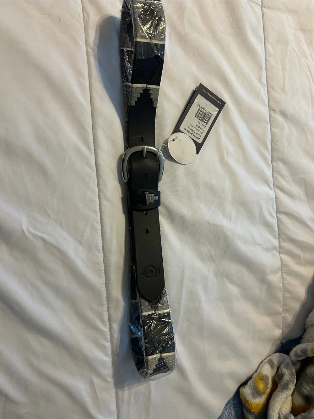 Tommy Hilfiger Black Belt with Gray Geometric Pattern